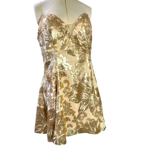 Abby Paris Dresses & Skirts - Abby Paris Lucci Lu Party Dress Size 2XL Prom Strapless Gold Sequins NYE